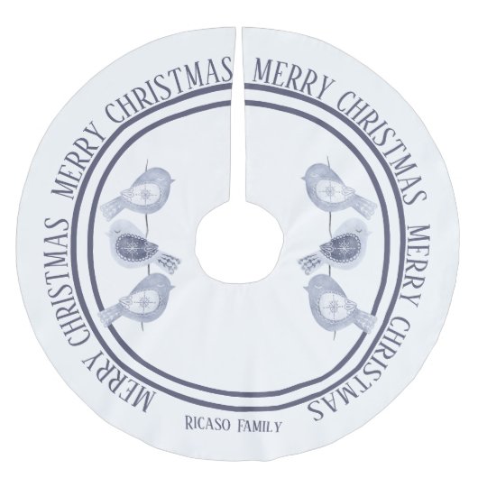 Nordic Christmas Blue Birds gepersonaliseerd Kerstboom Rok (Voorkant)