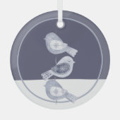 Nordic Christmas Blue Birds Glas Ornament (Voorkant)