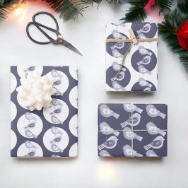 Nordic Christmas Blue Birds Inpakpapier Vel