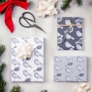 Nordic Christmas Blue Birds Inpakpapier Vel