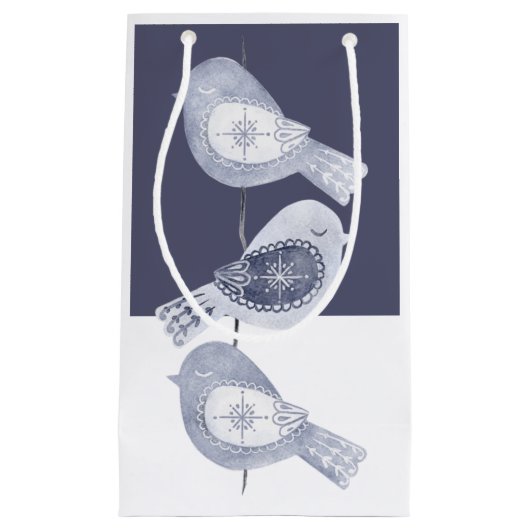 Nordic Christmas Blue Birds Klein Cadeauzakje (Voorkant)