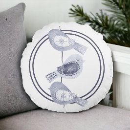 Nordic Christmas Blue Birds Rond Kussen