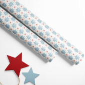 Nordic Christmas Blue Stars en rode sneeuwvlokken Cadeaupapier