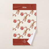 Nordic Christmas Candy Cane Krans Aangepaste naam Bad Handdoek (Handdoek)