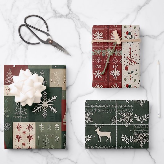 Nordic Christmas Collage Inpakpapier Vel (Voorkant)