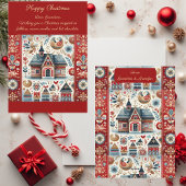 Nordic Christmas Cottage Scandinavian Village Red Feestdagenkaart