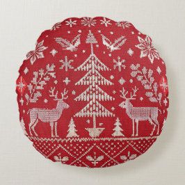 Nordic Christmas geborduurd Sierkussen Hoesje Rond Kussen