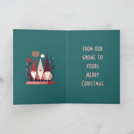 Nordic Christmas Gnomes Mid-Century Modern Cut Out Kaart (Binnen)