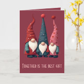 Nordic Christmas Gnomes Retro Modern Kitschmas Cut Kaart (Gele Bloem)