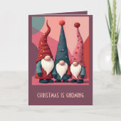 Nordic Christmas Gnomes Retro Modern Kitschmas Kaart (Voorkant)