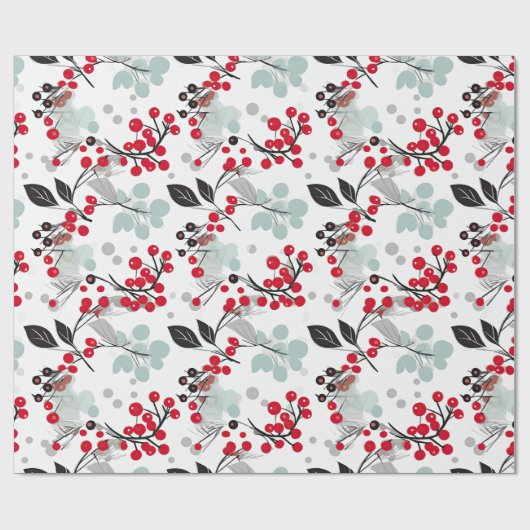 Nordic Christmas Holly Berry-inpakpapier Cadeaupapier (Vlak)