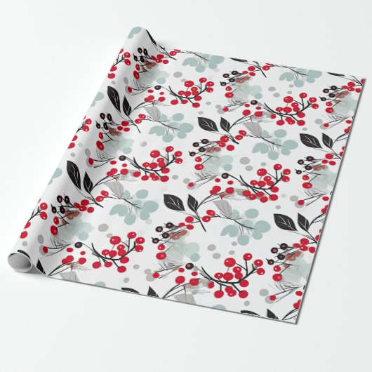 Nordic Christmas Holly Berry-inpakpapier Cadeaupapier (Uitgerold)