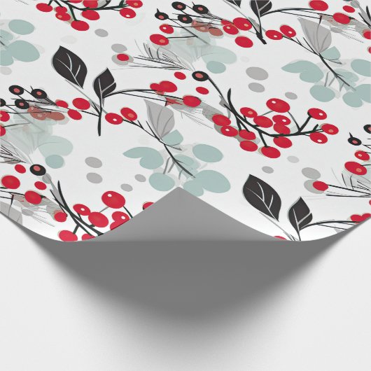 Nordic Christmas Holly Berry-inpakpapier Cadeaupapier (Hoek)