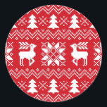 Nordic Christmas Sweater geïnspireerd rood patroon Ronde Sticker<br><div class="desc">Mooie kerst stickers met rode kersttrui geïnspireerd patroon.</div>