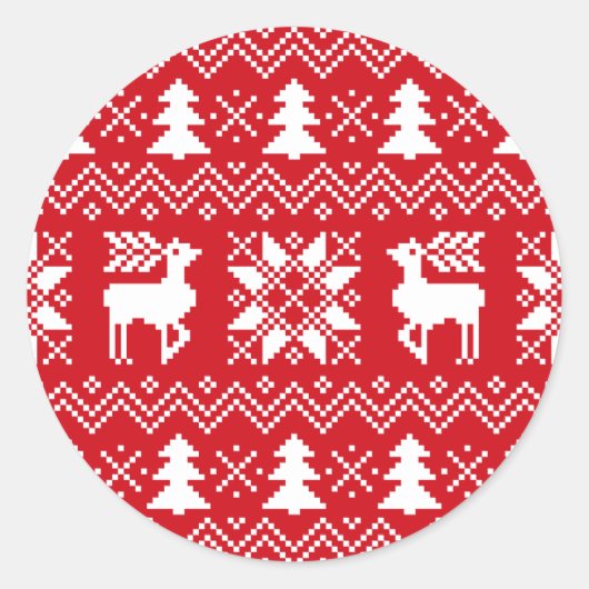 Nordic Christmas Sweater geïnspireerd rood patroon Ronde Sticker (Voorkant)