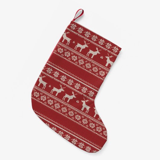 Nordic Christmas Sweater Pattern Kleine Kerstsok (Voorkant (Hangend))