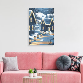 Nordic Christmas Village Art Scandinavische winter Canvas Afdruk