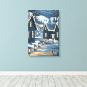 Nordic Christmas Village Art Scandinavische winter Canvas Afdruk (Insitu (Houten vloer))
