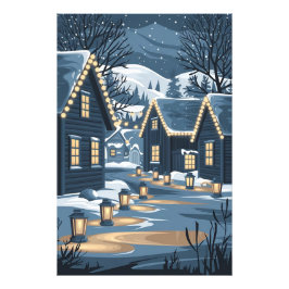 Nordic Christmas Village Art Scandinavische winter Foto Afdruk