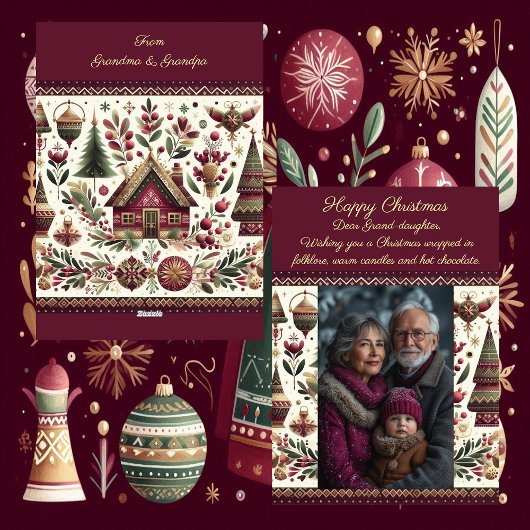 Nordic Christmas Village Cute Grand-Daughter Photo Feestdagenkaart