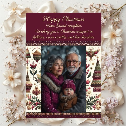 Nordic Christmas Village Cute Grand-Daughter Photo Feestdagenkaart