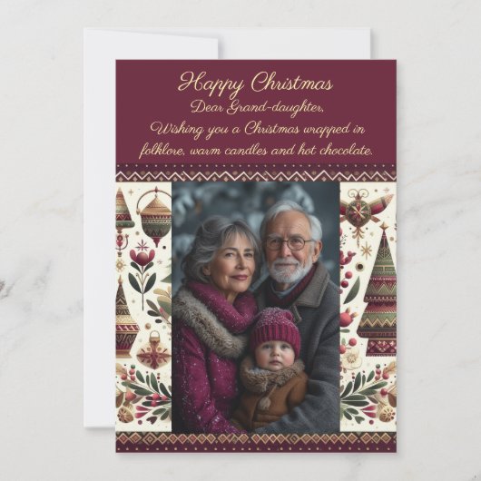 Nordic Christmas Village Cute Grand-Daughter Photo Feestdagenkaart (Voorkant)