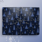 Nordic Cobalt Blue Kerstbomen Donker Cadeaupapier