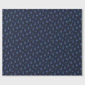 Nordic Cobalt Blue Kerstbomen Donker Cadeaupapier (Vlak)