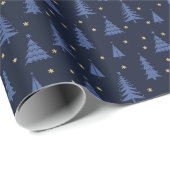 Nordic Cobalt Blue Kerstbomen Donker Cadeaupapier (Rol Hoek)