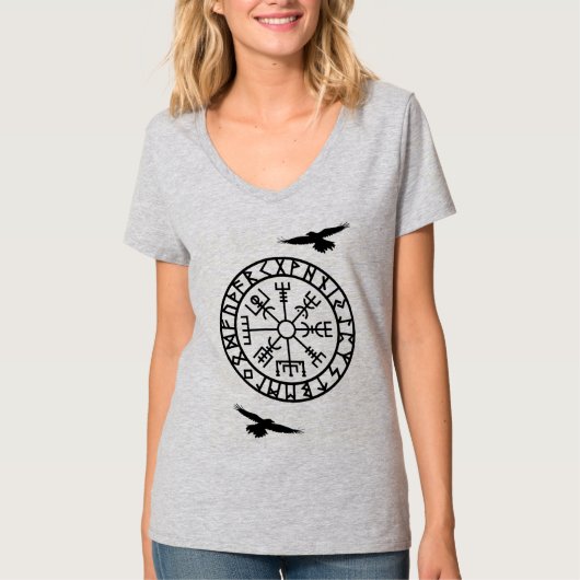 Nordic Compass, ravens, Huginn, Muninn, Viking T-shirt (Voorkant)