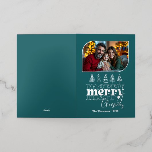 Nordic Cool Hand Drawn Merry Christmas Photo Folie Feestdagenkaart (Buiten Laag)