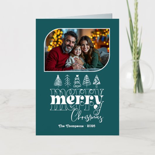 Nordic Cool Hand Drawn Merry Christmas Photo Folie Feestdagenkaart (Voorkant)