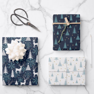 Nordic Crystal Blauwgroen Kersthert Inpakpapier Vel