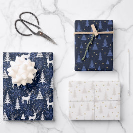 Nordic Crystal Cobalt Blue Christmas Deer Inpakpapier Vel