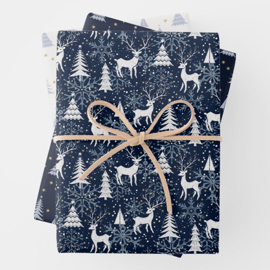Nordic Crystal Stone Blue-Grey Christmas Deer Inpakpapier Vel (In situ)