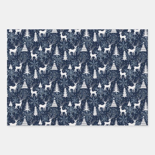 Nordic Crystal Stone Blue-Grey Christmas Deer Inpakpapier Vel (Voorkant)