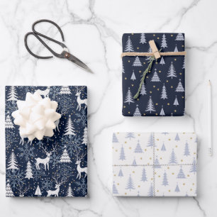 Nordic Crystal Stone Blue-Grey Christmas Deer Inpakpapier Vel