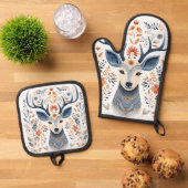 Nordic Deer Folk Art Ovenwant & Pannenlap Set (Top down)
