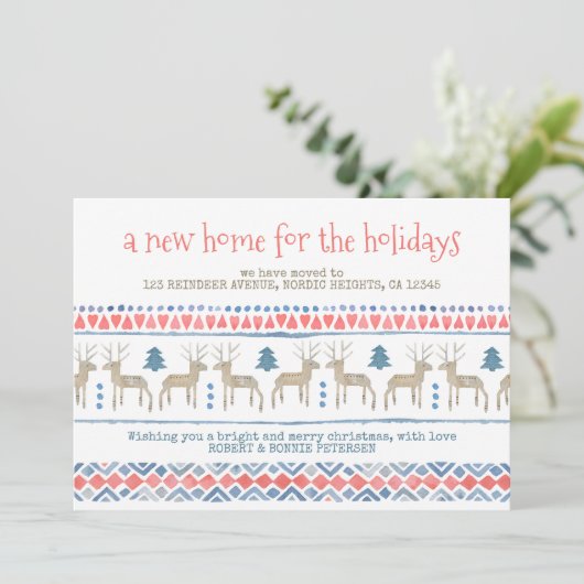Nordic Deer New Home voor de Feestdagen die bewege Aankondiging (Staand voorkant)