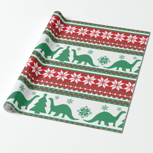 Nordic Fair Isle Brontosaurus Dinosaurus Sweater Cadeaupapier (Uitgerold)