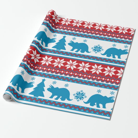 Nordic Fair Isle Triceratops Dinosaurs Sweater Cadeaupapier (Uitgerold)