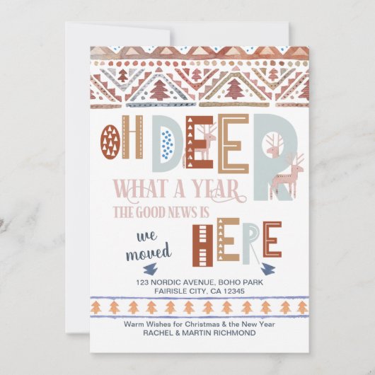 Nordic Fairisle and Fun Typography Holiday Moving Aankondiging (Voorkant)