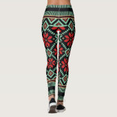 Nordic Floral Sweater Pattern Red Black Green Leggings (Achterkant)