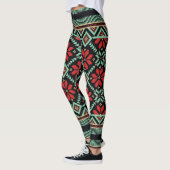 Nordic Floral Sweater Pattern Red Black Green Leggings (Links)