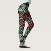 Nordic Floral Sweater Pattern Red Black Green Leggings (Rechts)