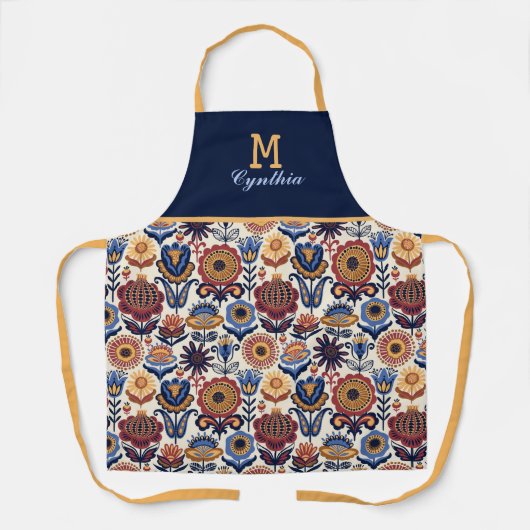 Nordic Flower Folk Art Pattern Monogram Schort (Voorkant)