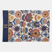 Nordic Flower Folk Art Pattern Monogram Theedoek (Horizontaal)