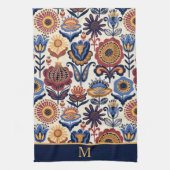 Nordic Flower Folk Art Pattern Monogram Theedoek (Verticaal)