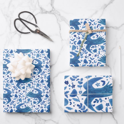 Nordic Folk Art Bird Inpakpapier Vel (Voorkant)