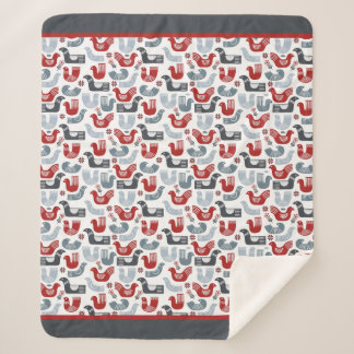 Nordic Folk Art Bird Pattern Sherpa Deken